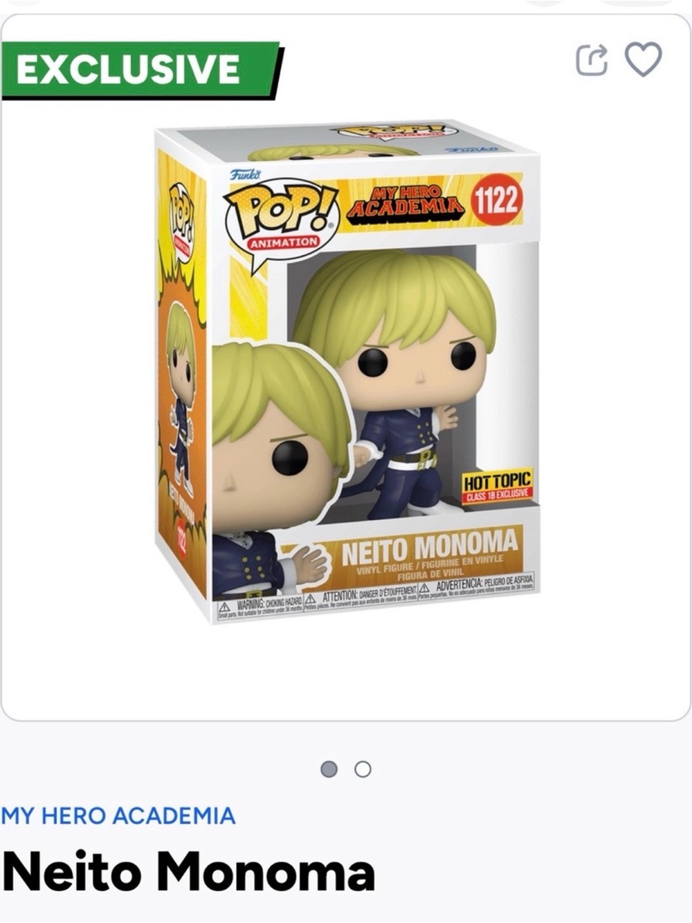 My hero academia - Funko Pop- Neito Monoma- 1122